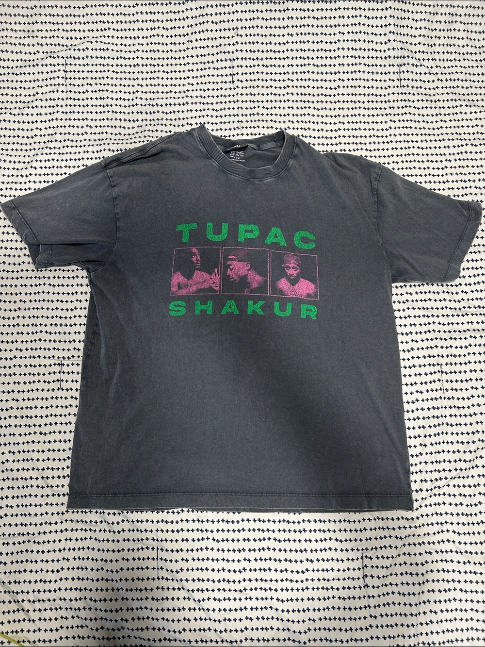 Men’s Large Gray Tupac Tee With Pink and Green Graphic